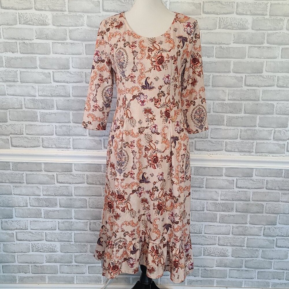 Reborn New York Floral Paisley Ruffled Midi Dress Boho Modest Feminine Romantic